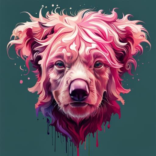 Hyperrealistic Pink Koala Portrait in Inkblot Style