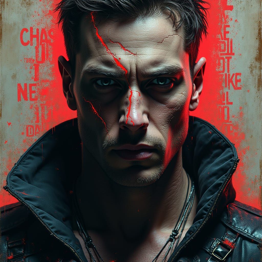 Gritty Male Face Glitching in Digital Static