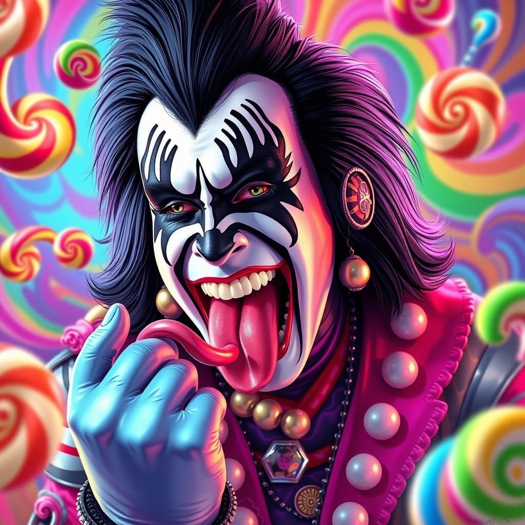 Rock God in Whimsical Candy Wonderland