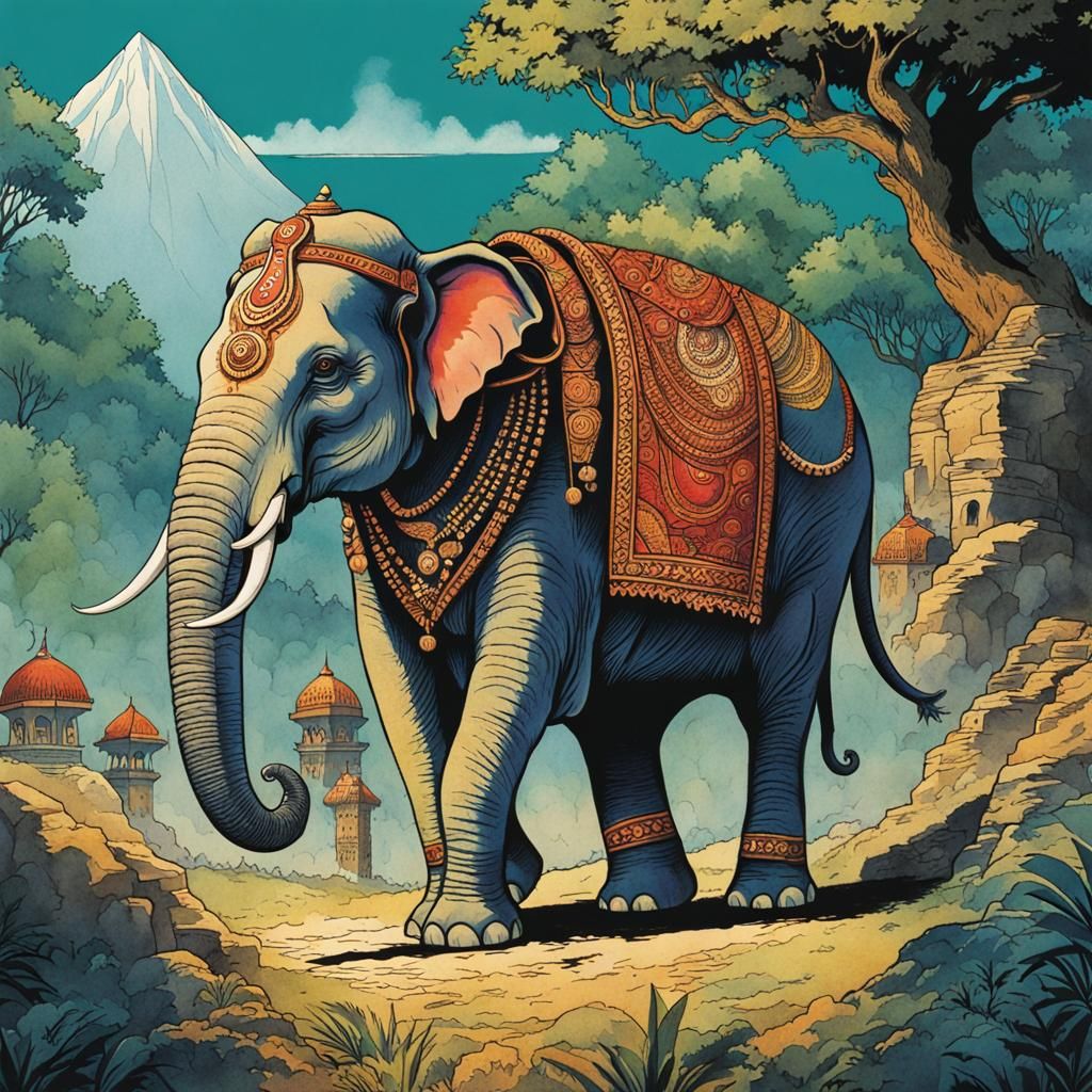 Nepalese Celebration Elephant in Retro D&D Style
