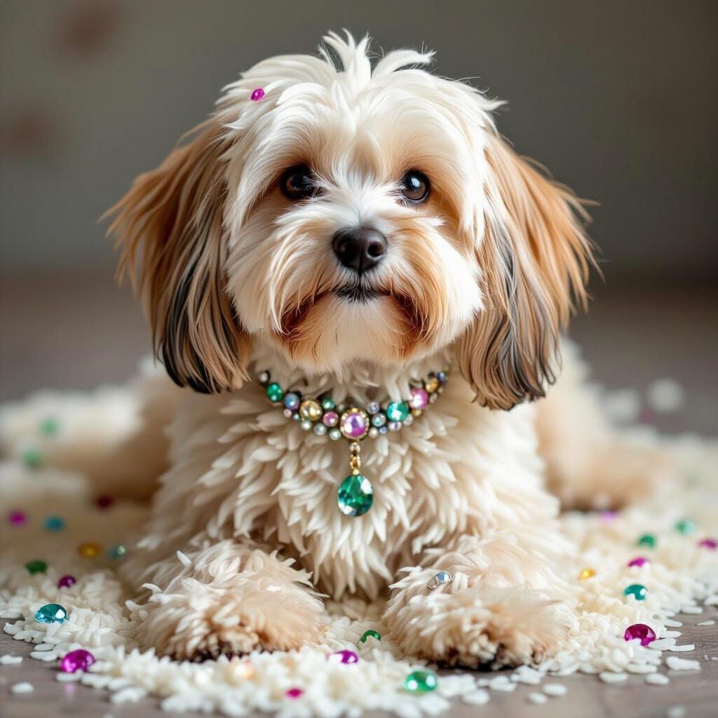 Havanese Dog with Rice and Gem Fur