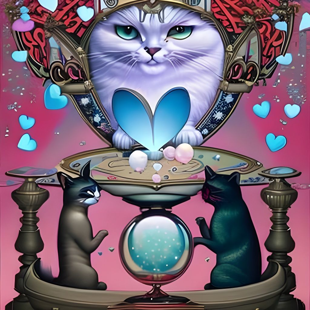 Psychic Cat Valentine's Party in Hypermaximalist Style