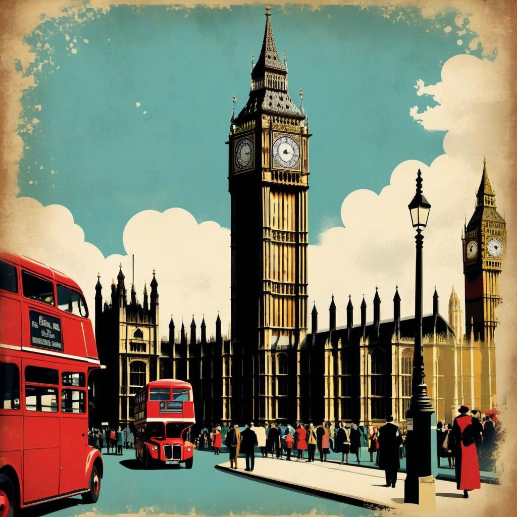Vintage Travel Poster of London Landmarks