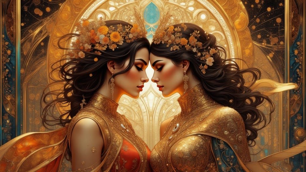 Narcissus and Psyche in Decadent Las Vegas Art Nouveau Style