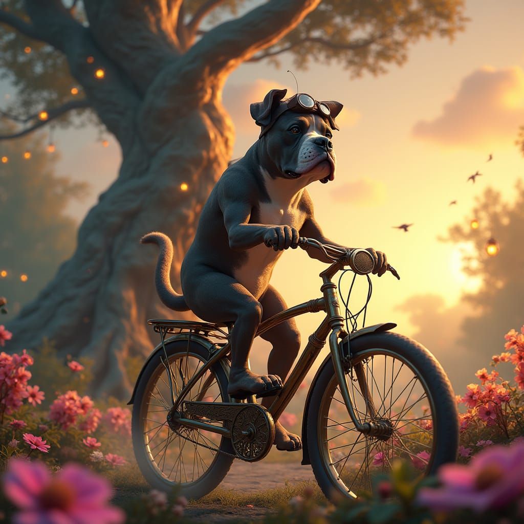 Majestic Bull Mastiff Pedals Whimsical Bicycle Amidst Enchan...