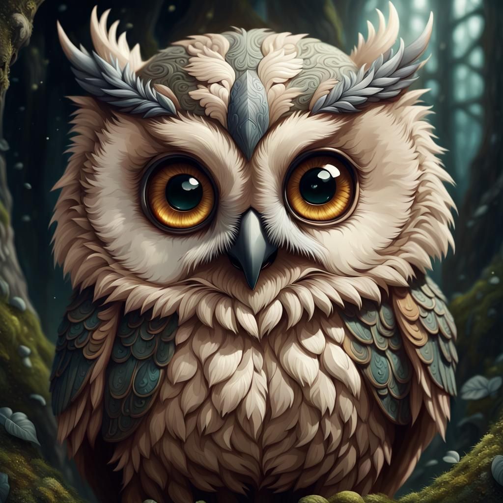 Adorable Mythical Owl-Bear in Detailed Fantasy Artwork