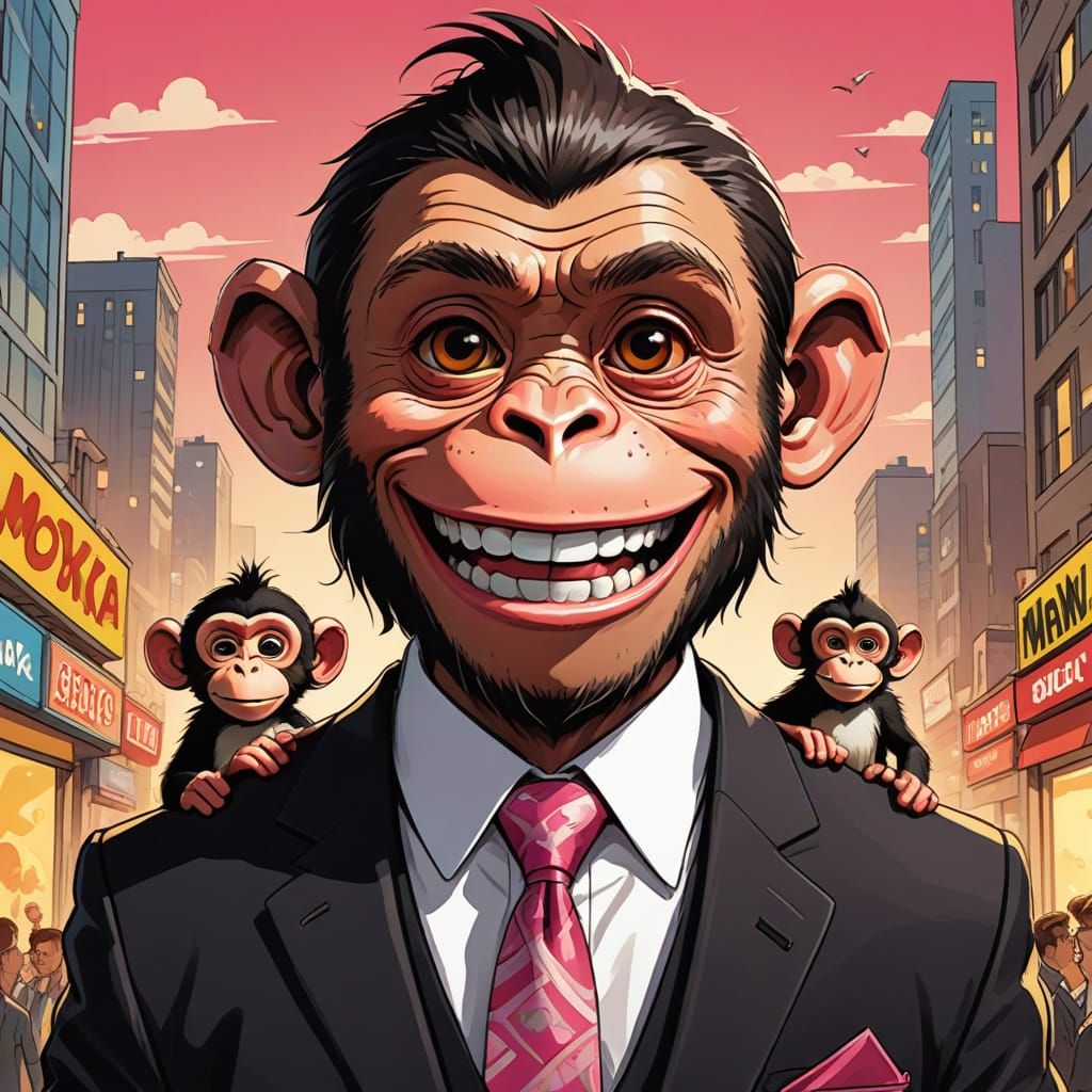 Cartoon Monkey-Headed Character in Suit Illustration