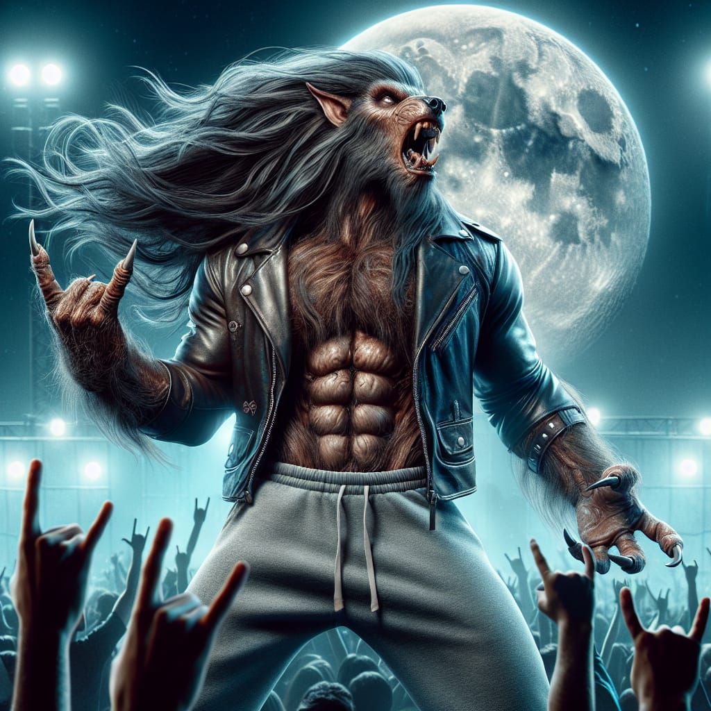 Werewolf Headbanging at Heavy-Metal Concert