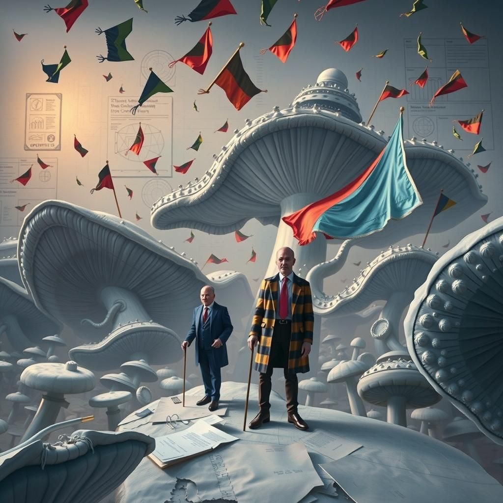 Dystopian Bureaucrats Counting Mushrooms in Porcelain Sculpt...