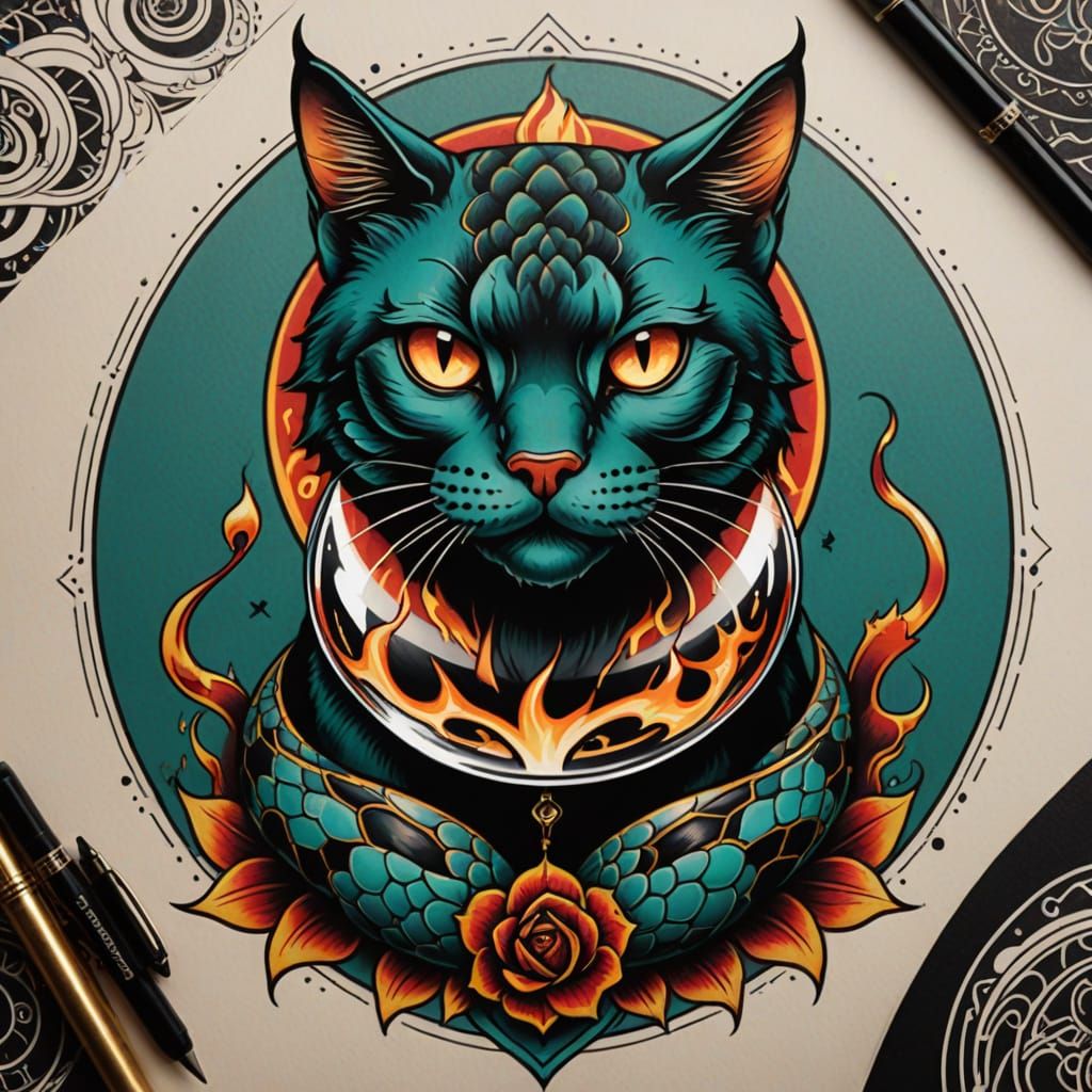 Midnight Mystics Tattoo Flash Sheet in Traditional Style