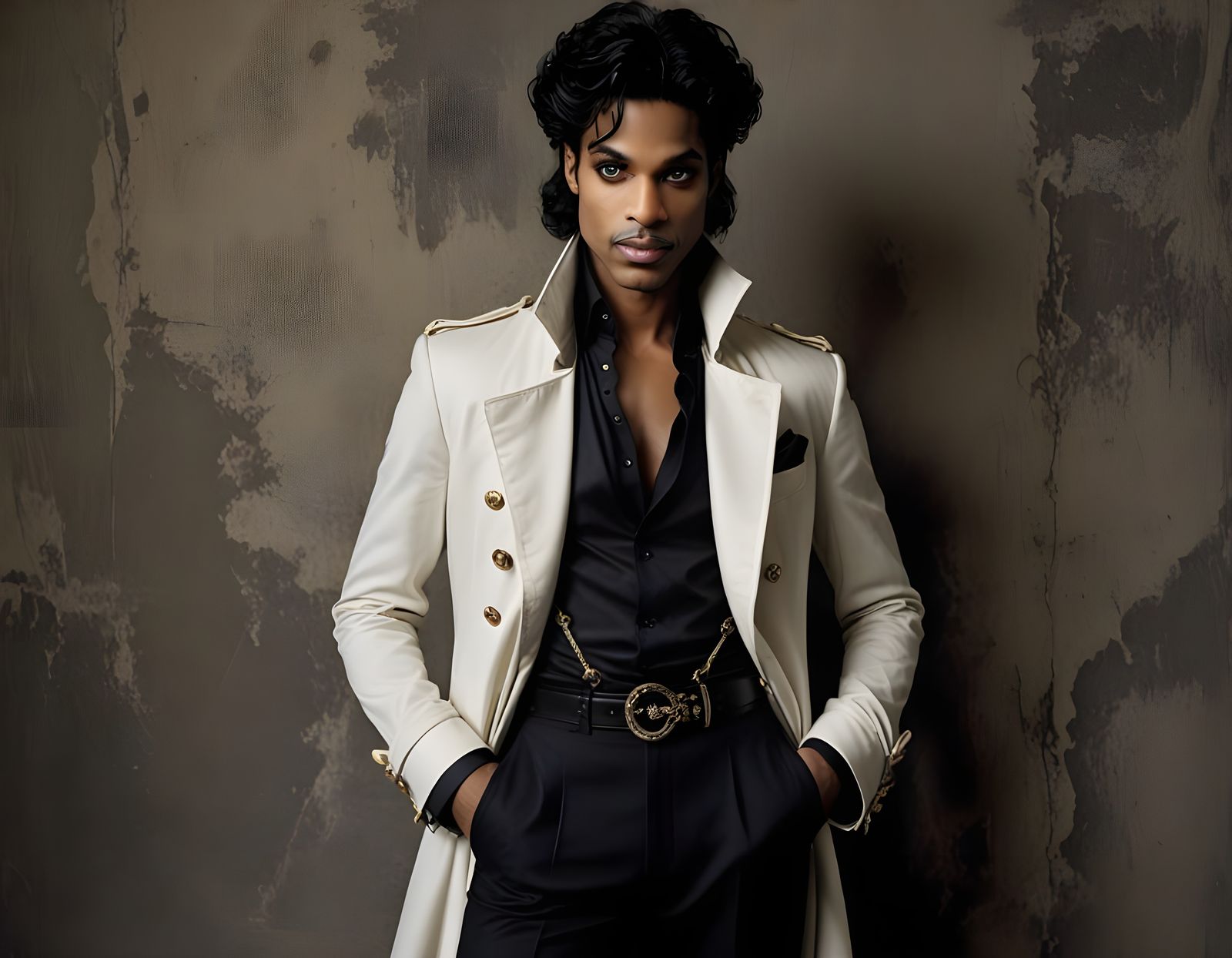 A richly detailed portrayal of Prince Rogers Nelson, exuding elegance and charisma.