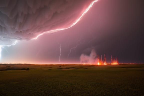 Fiery Pillars of Earth with Tornadoes in Photorealism