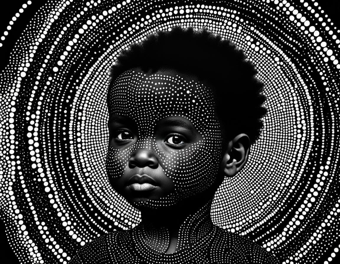 Minimalist Aboriginal Dot Art of Black Toddler