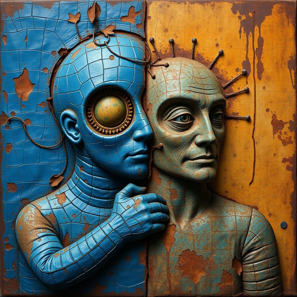 Surreal Blue Leather Transubstantiation, Max Ernst Style