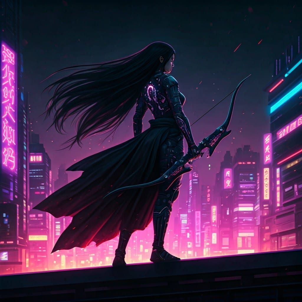 Cyberpunk Street Samurai on Neon Rooftop