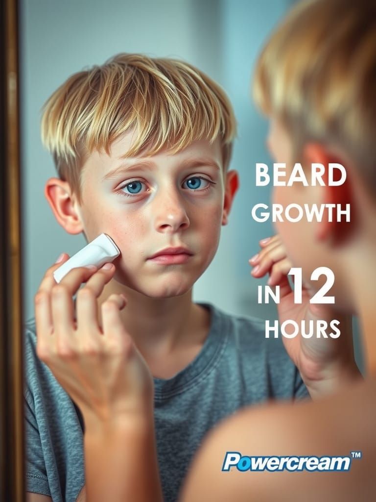 A Young Boy Applies Face Cream with Hopeful Anticipation