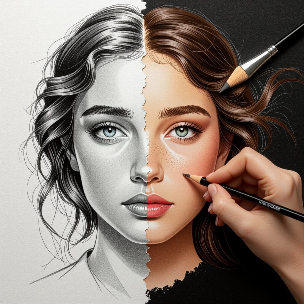 Artist's Hand Transforms Sketch into Living Portrait