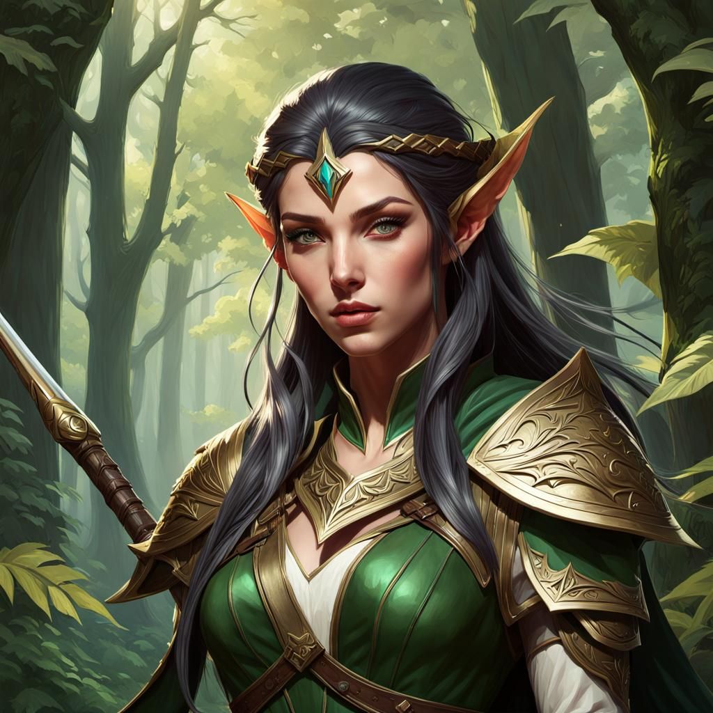 High Elf Ranger Portrait in a Fantasy Forest