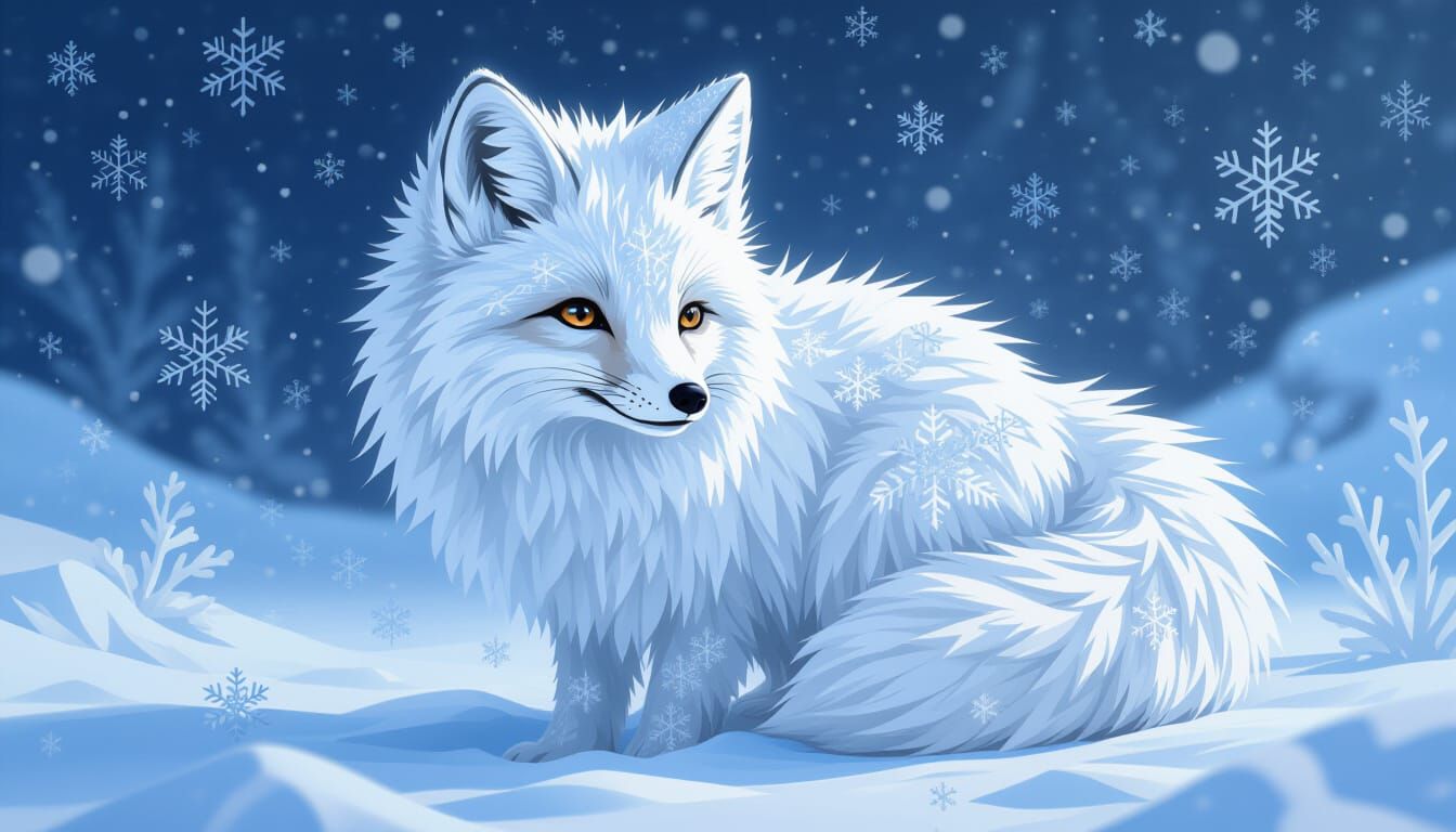 Snowflake Arctic Fox in Digital Painting Style