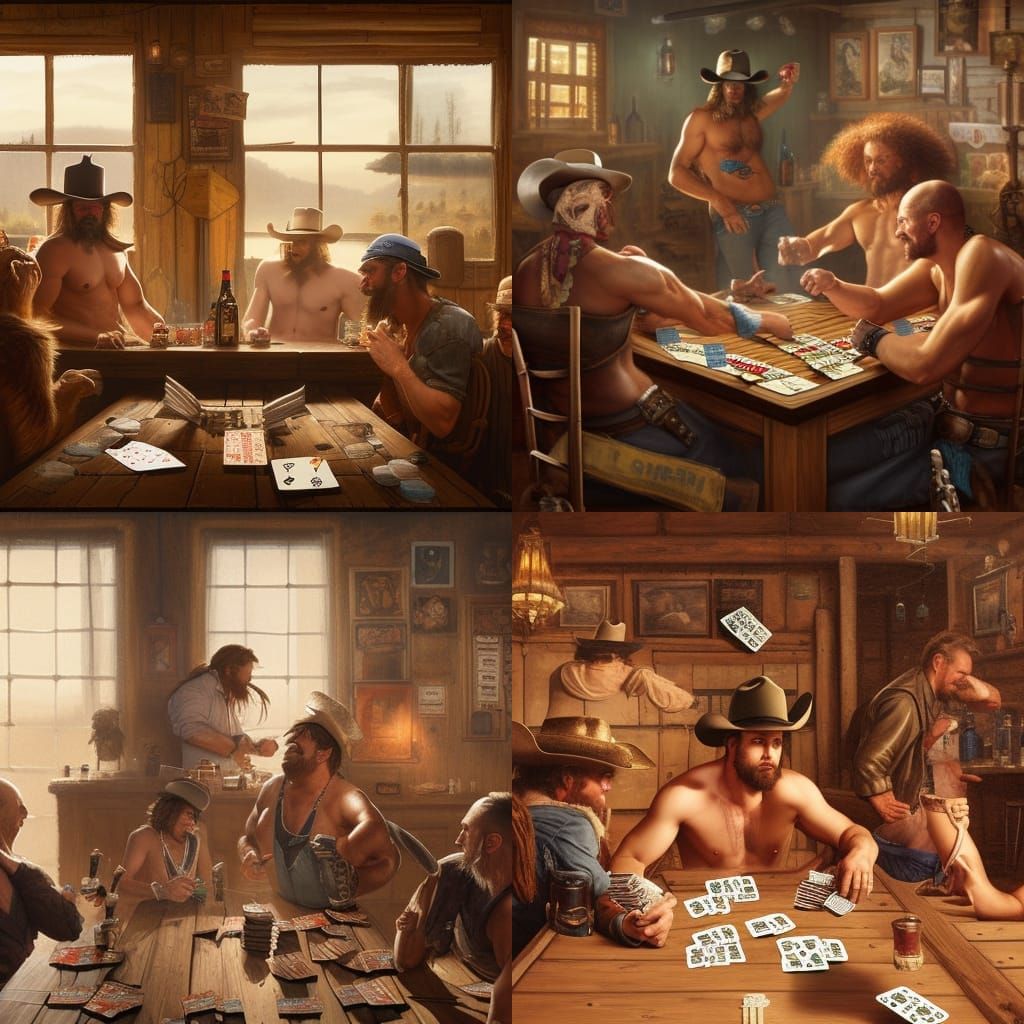 Cowboys Playing Strip Poker in Saloon: Digital Art