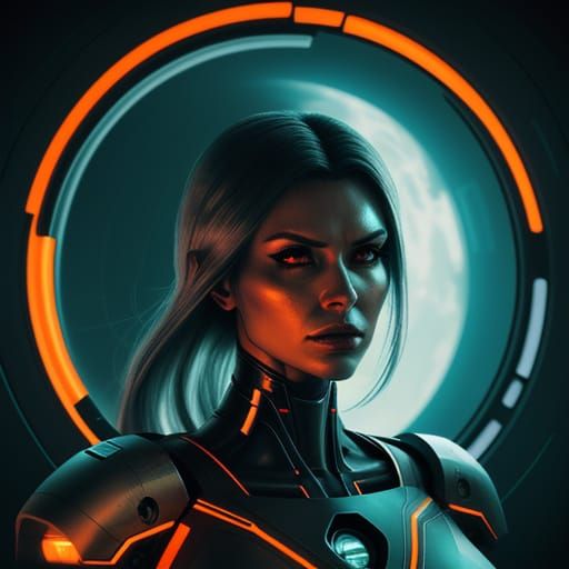 Woman Half Cyborg in Futuristic Rocket: Sci-Fi Art