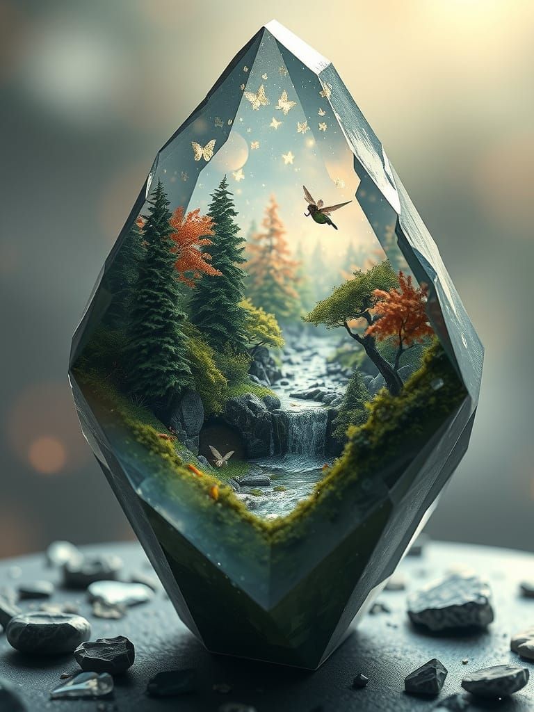 Miniature Forest World Encased in Crystal