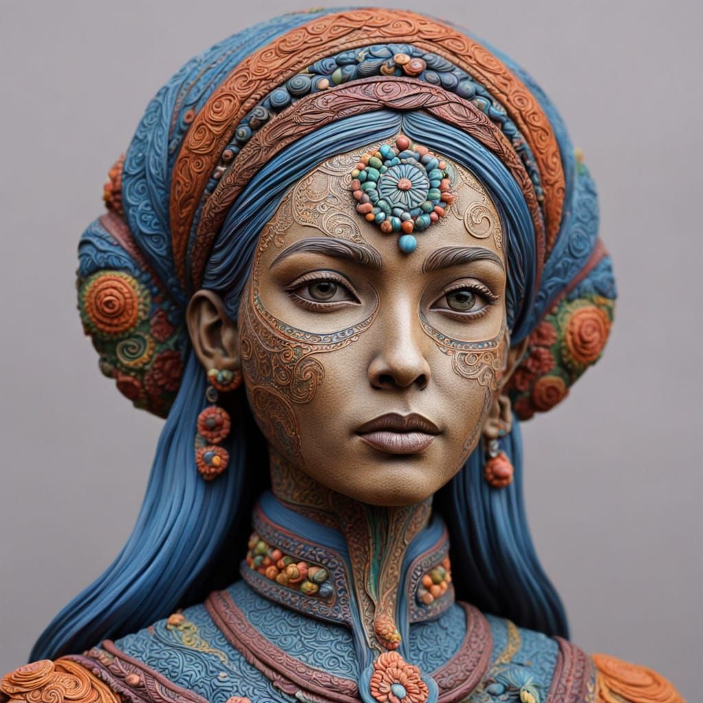 Beautiful Woman Half Crafted from Colorful Clay