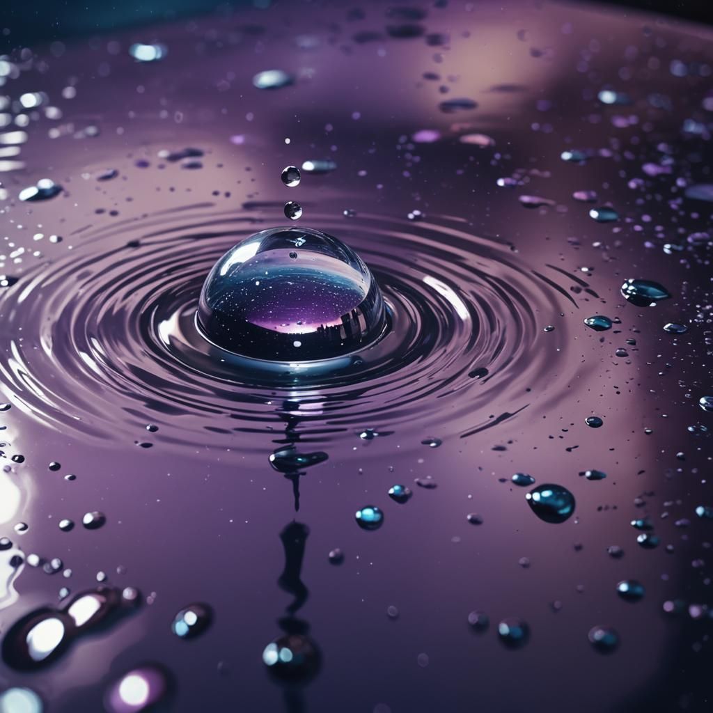 Epic Water Ripple with Futuristic Cityscape and Galaxy Backg...