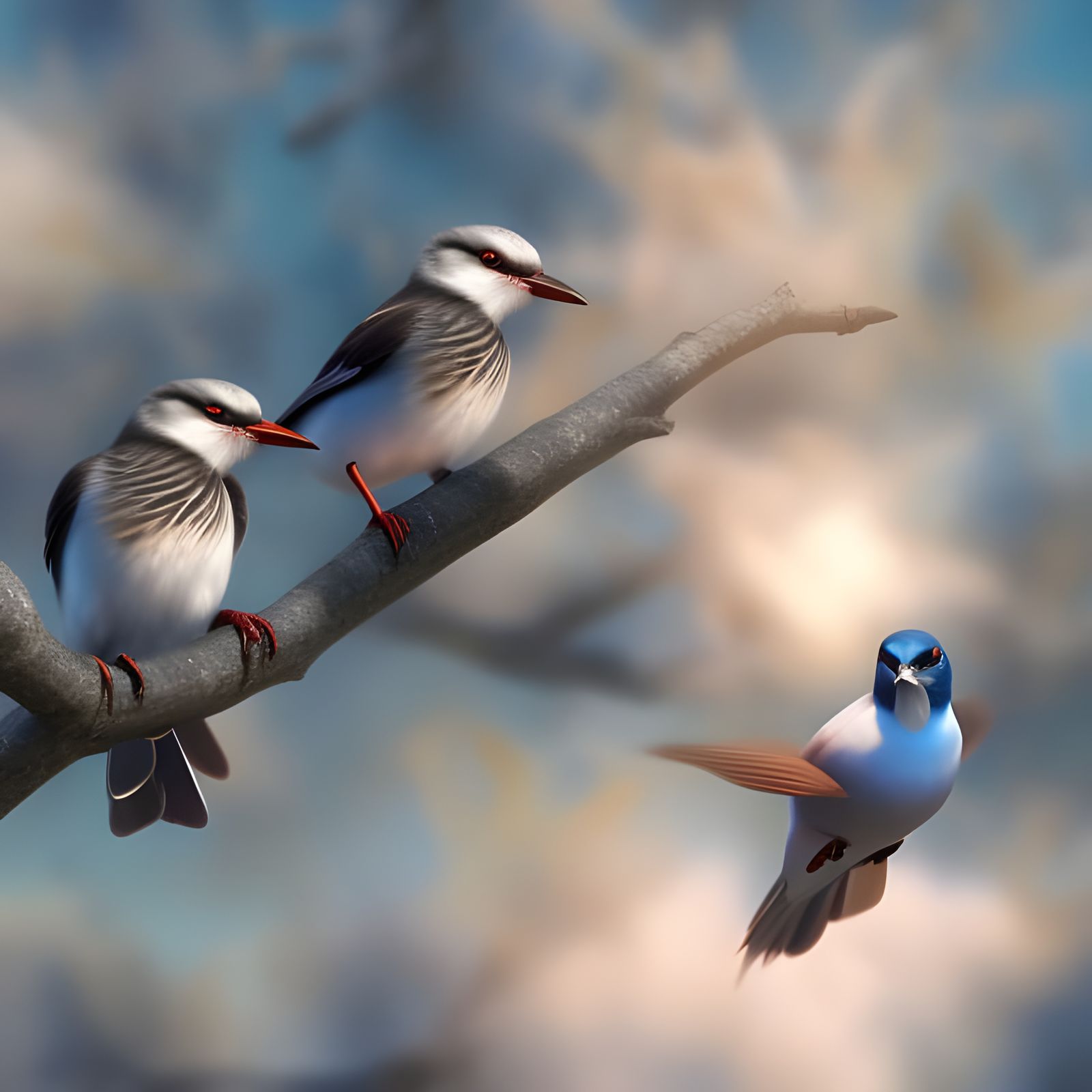 Colorful Wild Birds Feast: Oil Painting Masterpiece