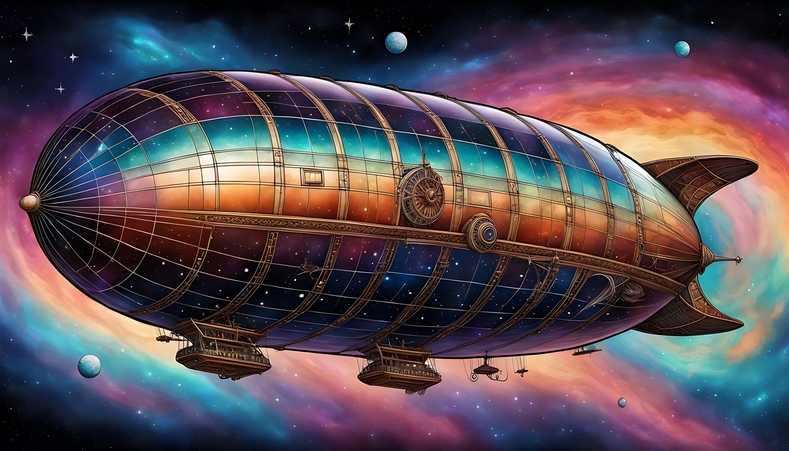 Cosmic Dirigible in Space: Steampunk Digital Art