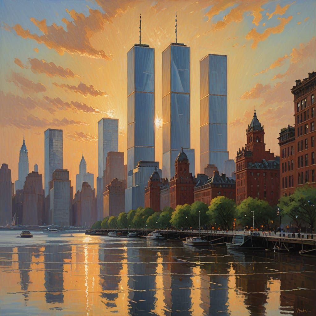 Impressionist New York City Twin Towers Masterpiece