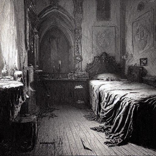 Sinister Bedroom Horror Scene in Dark Style