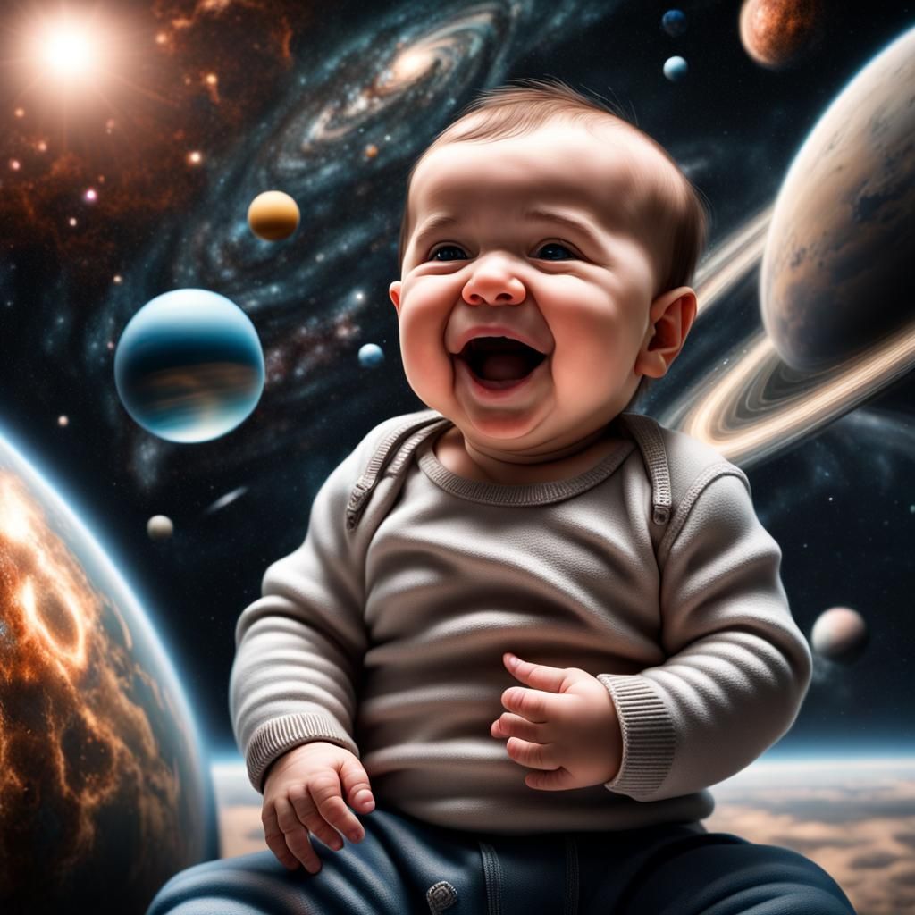 Baby Holds Universe in Hyperrealistic Multiverse