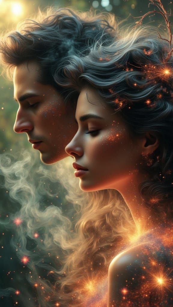 Photorealistic Double Exposure Portrait of Woman's Head