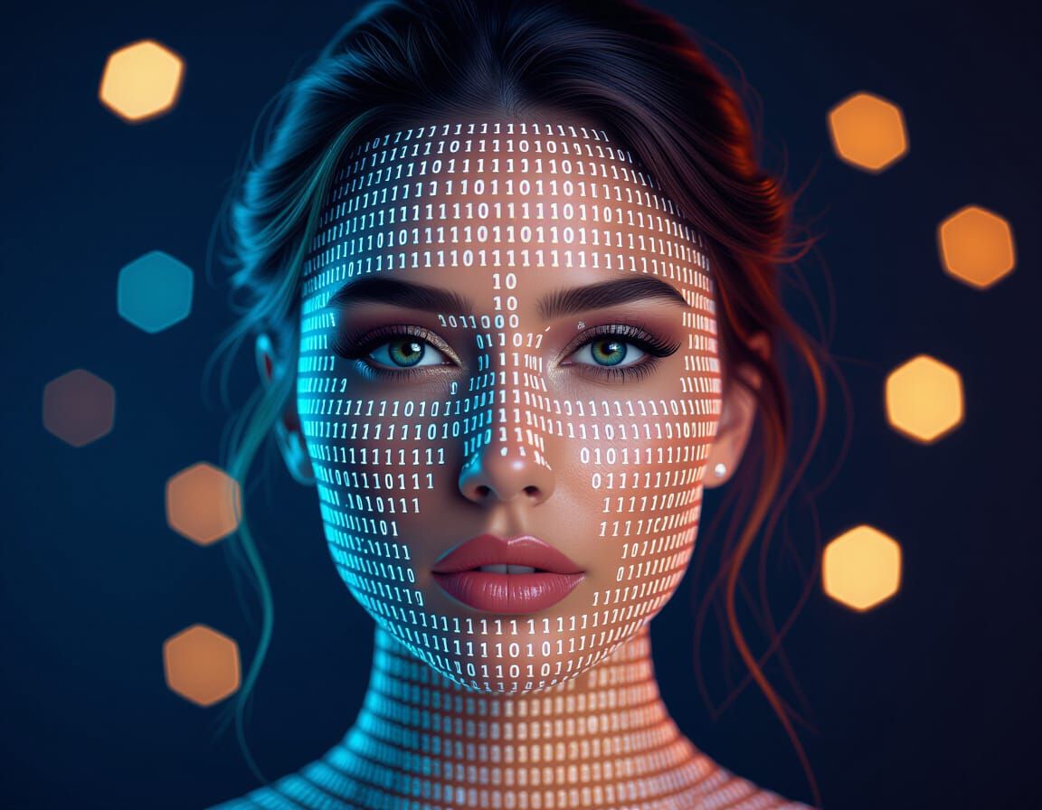 Woman's Head Made of Binary Code