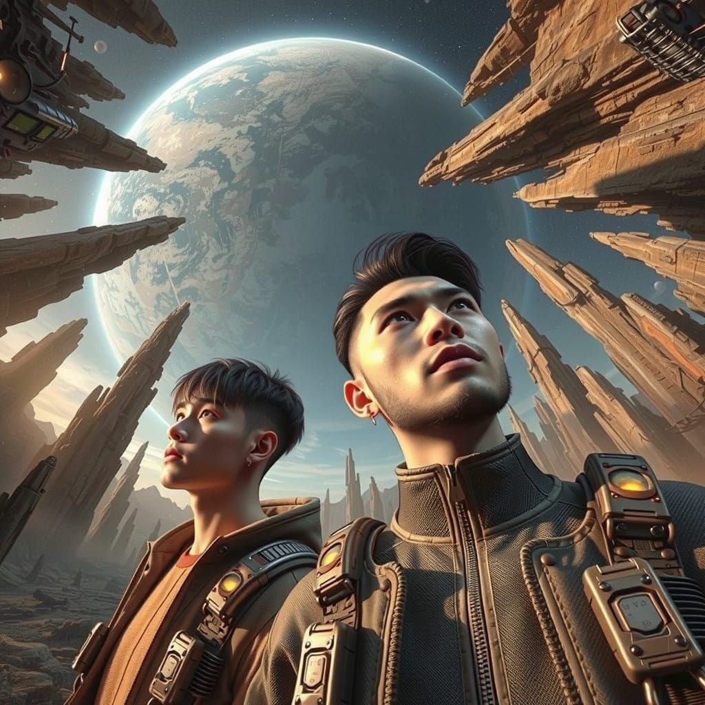 Majestic Aggrotech Warriors Gaze Up at Uranus on Miranda's V...