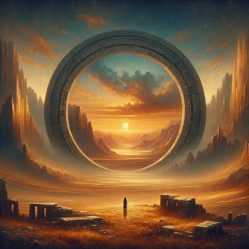 Desert Portal to Another World, Vintage Fantasy Oil Painting