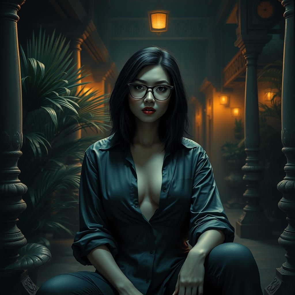 Mysterious Indonesian Beauty in a Haunting Tropical Scene