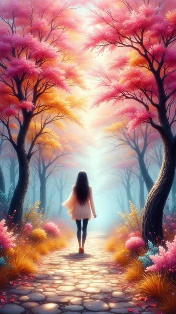 Dreamy Autumn Path in Metamodern Style