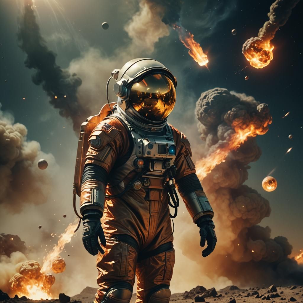 Astronaut Watches Planet Explode: Cinematic Space Scene