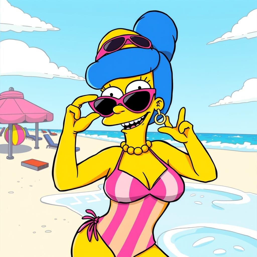 Surreal Pink Bikini Beach Goddess in a Vibrant Pop Art Style
