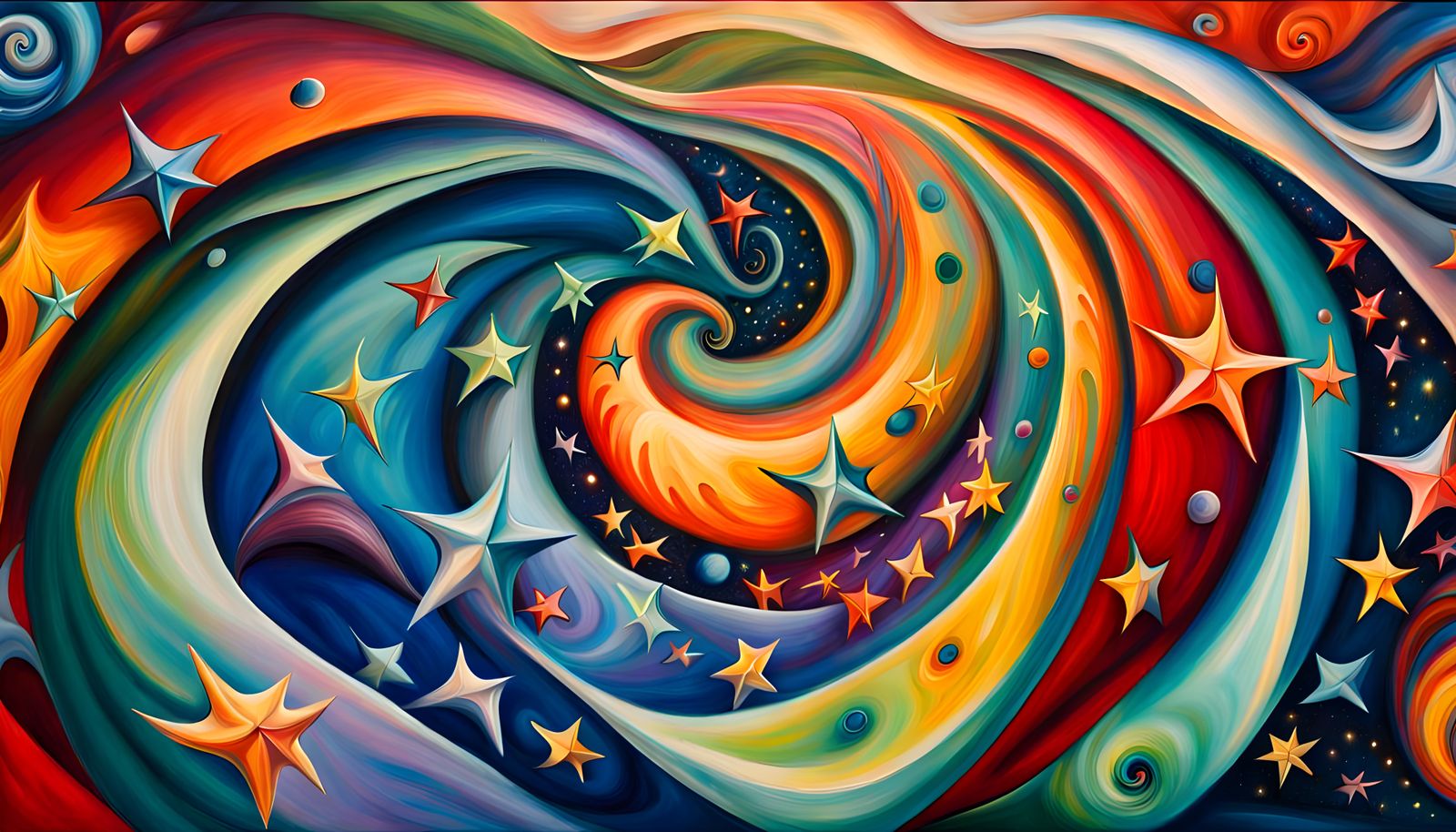 Helical Stellar Vortex in Impasto Oil Style