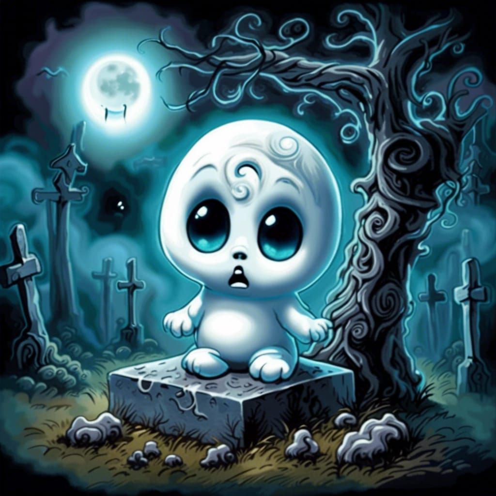 Crying Baby Ghost in Cemetery: Digital Art