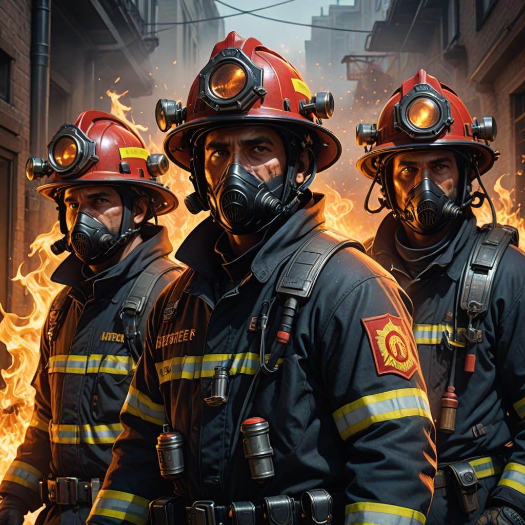 Firefighters Battling Blaze in Dynamic Concept Art