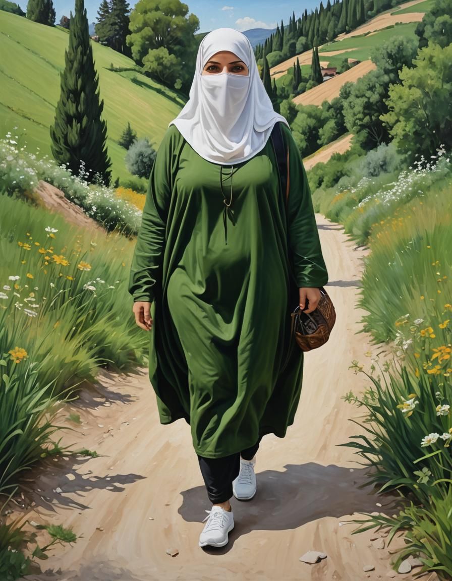 European Woman in Niqab, Oil Painting Portrait