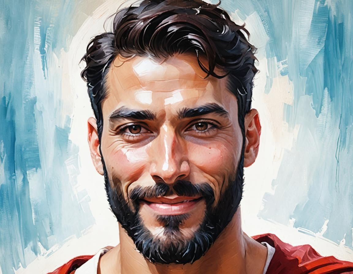 Smiling Man with Beard in Impressionist Style