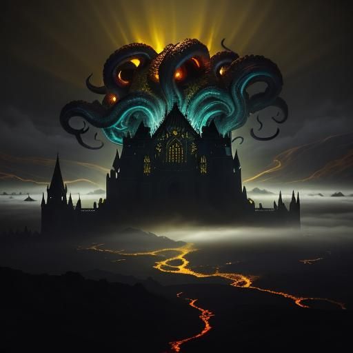 Flying Octopus Descends into Hellish Abyss: Baroque Style
