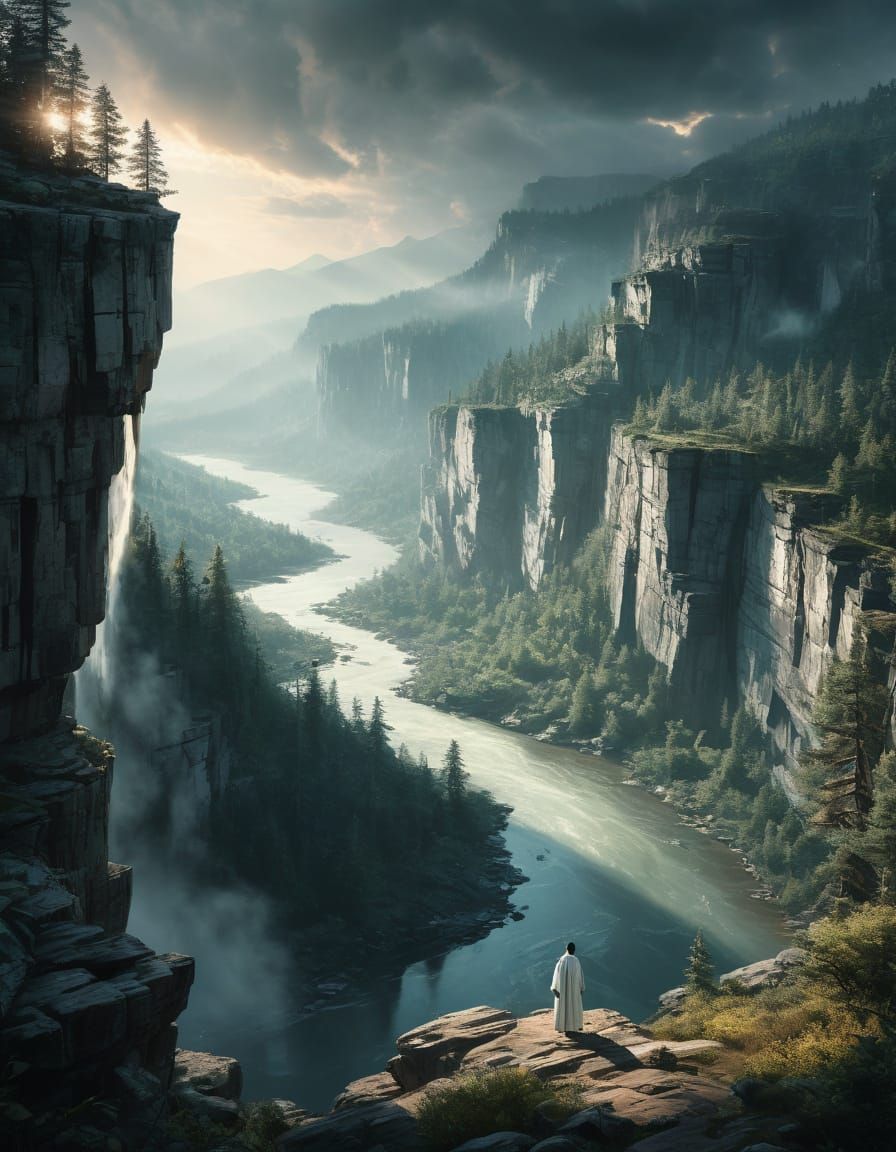 Ethereal Shaman in Taiga Landscape, Watercolor-Inspired Art