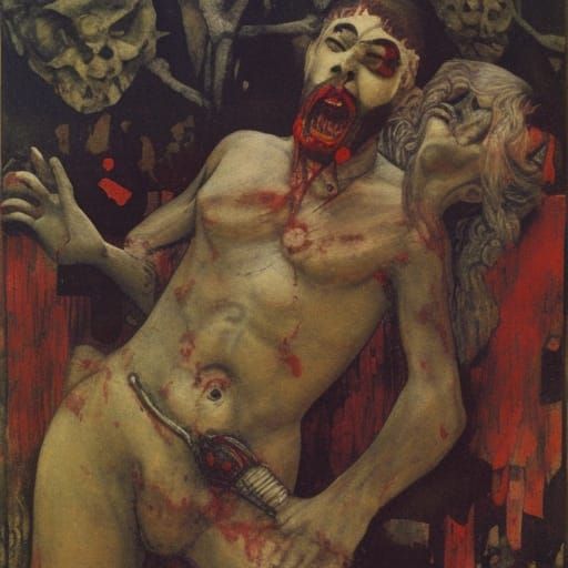 Androgynous Vampire Sutrapyan: Wooden Sculpture in Post-Apoc...