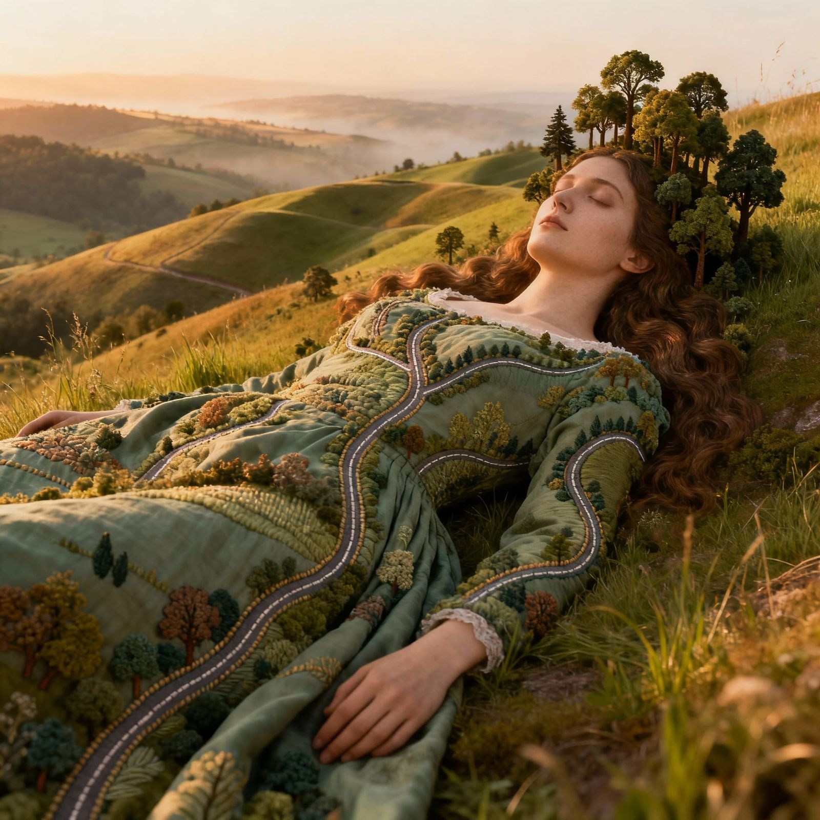 Surreal Landscape Maiden Merging with Nature